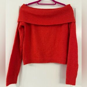 American Eagle Off-Shoulder Coral Red Sweater